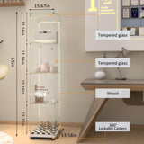 Buzleer Glass Display Cabinet with Lock LED Lighting 4-Tier 1-Door Full Vision Showcase Curio Cabinets Tempered Glass Display Case with Wheels for Living Room Bedroom Office, 65"*15.7"*13.6",White Buzleer