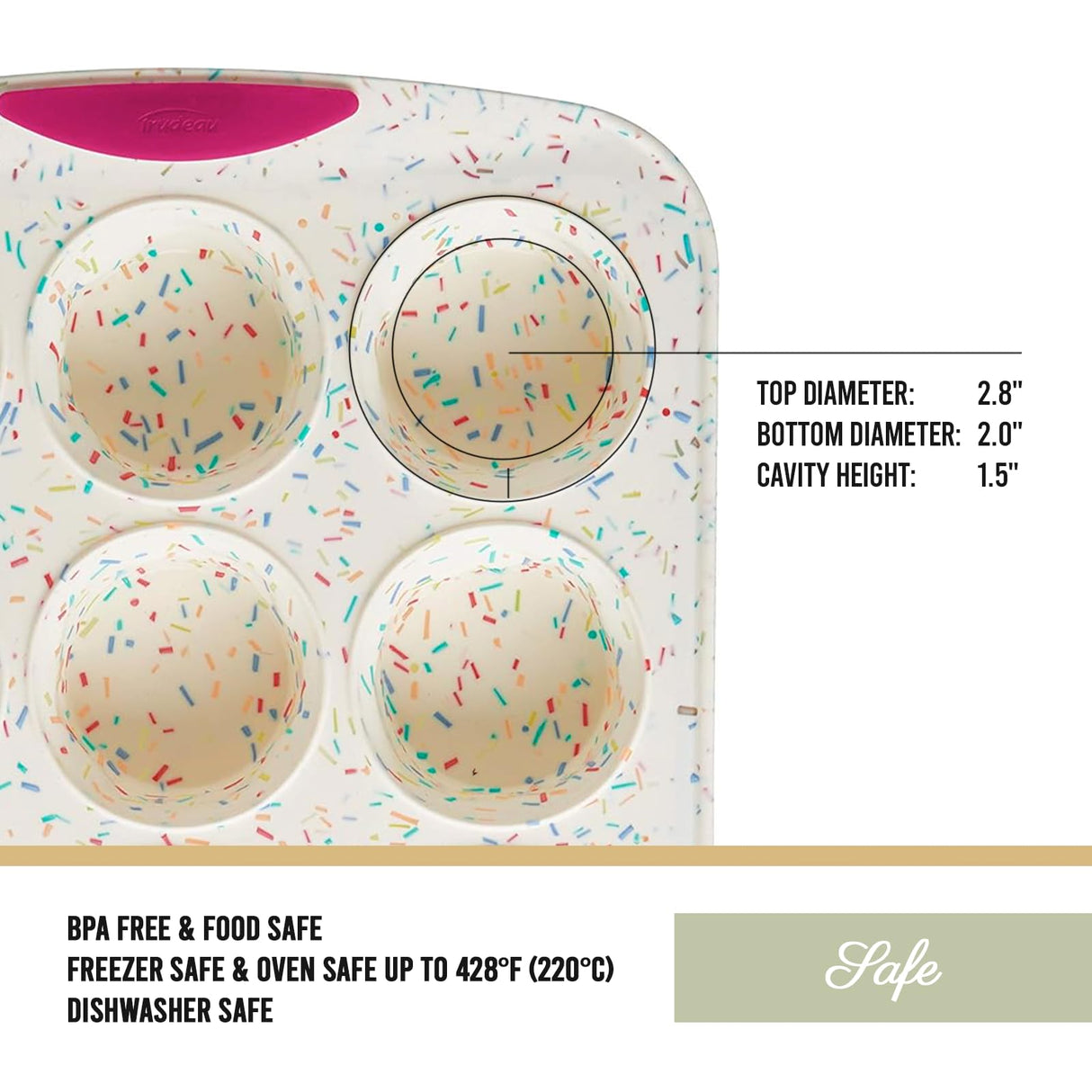 Trudeau - 5118553 Trudeau Structured Silicone Muffin Pan, 12 Cup, Confetti/Fuschia Trudeau