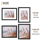 upsimples 8.5x11 Picture Frame Set of 3, Made of High Definition Glass for 6x8 with Mat or 8.5x11 Without Mat, Wall and Tabletop Display Photo Frames, Black upsimples