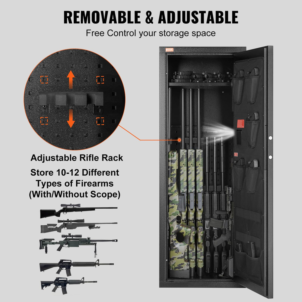 VEVOR 10-12 Rifles Gun Safe, Rifle Safe with Lock & Digital Keypad, Quick Access Tall Gun Storage Cabinet with Removable Shelf, Rifle Cabinet for Home Rifle and Shotguns VEVOR