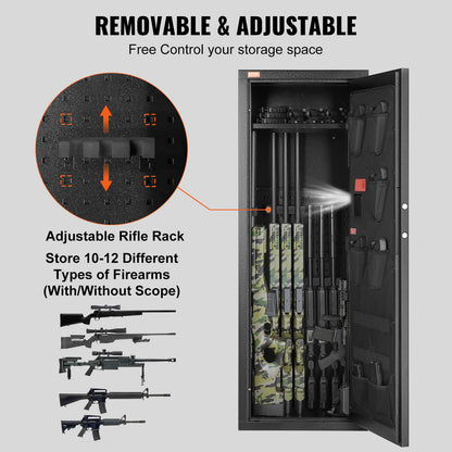 VEVOR 10-12 Rifles Gun Safe, Rifle Safe with Lock & Digital Keypad, Quick Access Tall Gun Storage Cabinet with Removable Shelf, Rifle Cabinet for Home Rifle and Shotguns - WoodArtSupply