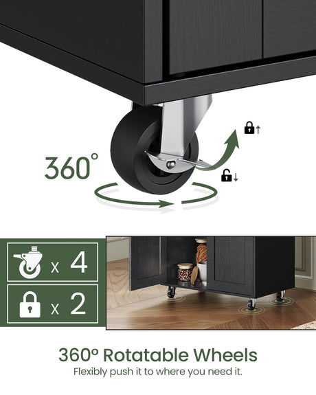 CHOEZON Kitchen Island Cart with Storage, Kitchen Island Table with Charging Station, Rolling Island Cart for Kitchen, 3 AC Outlets, Expandable Tabletop, Black and Rustic Brown MZD01UBFN1 CHOEZON