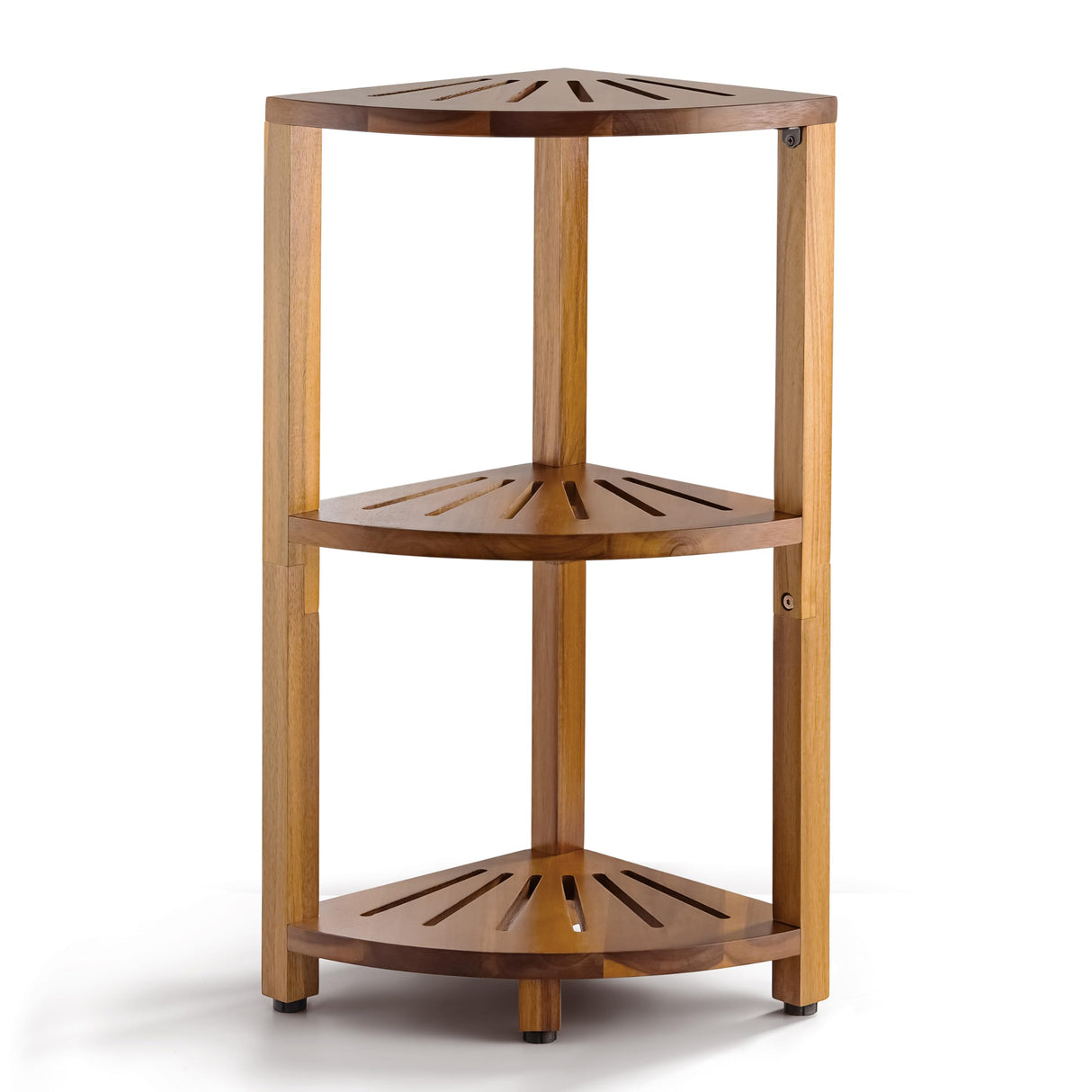 BLUEWEST 3-Tier Corner Shower Caddy Stand, Wood Shower Organizer Standing with Anti-Slip Feet, Waterproof & Durable Bathroom Corner Shelf, Space-Saving Design Storage for Kitchen or Living Room BLUEWEST