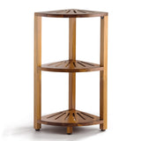 BLUEWEST 3-Tier Corner Shower Caddy Stand, Wood Shower Organizer Standing with Anti-Slip Feet, Waterproof & Durable Bathroom Corner Shelf, Space-Saving Design Storage for Kitchen or Living Room BLUEWEST