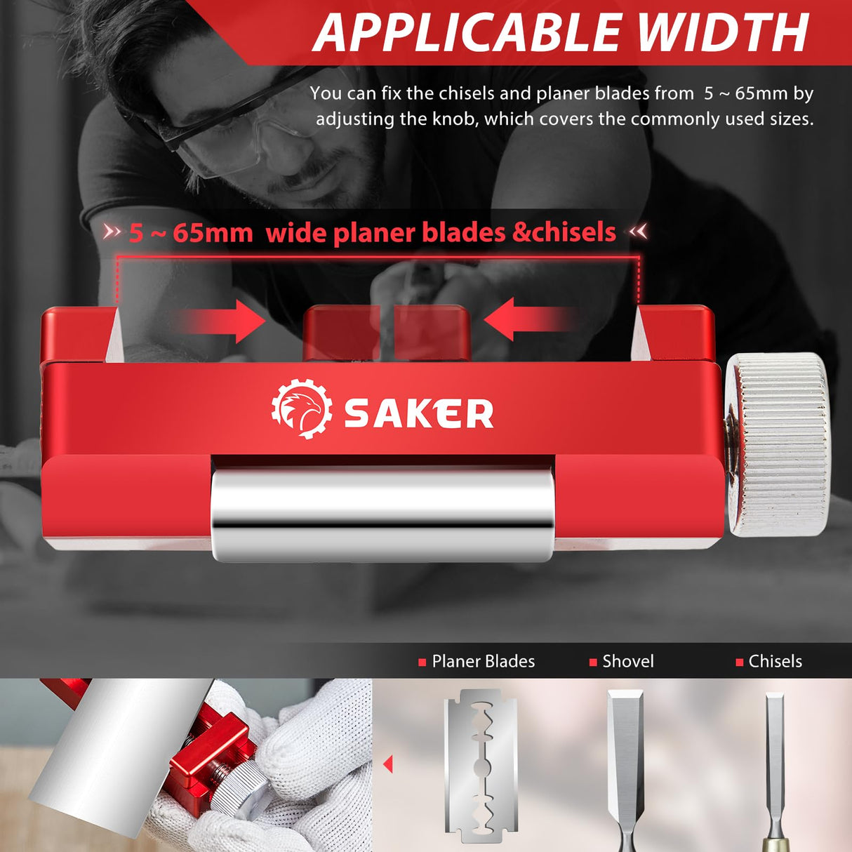 Saker Honing Guide Tool Upgraded - Off-Center Sharpening Holder for Short Woodworking-Chisels and Planes width 0.2-2.55 inches,RED… Saker