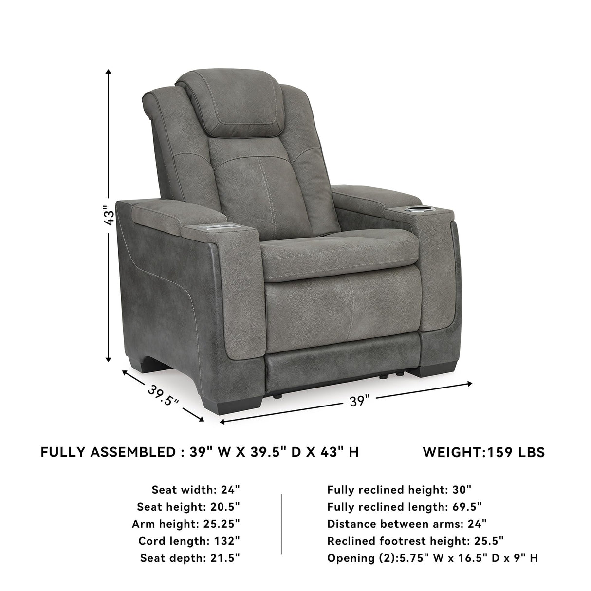 Signature Design by Ashley Next-Gen DuraPella Modern Faux Leather Power Recliner with Adjustable Headrest, Gray Signature Design by Ashley