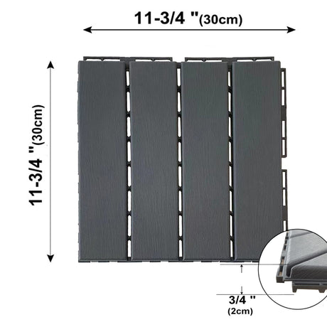 36 sq. ft Plastic Interlocking Deck Tiles, 36 Pack,12"x12" Waterproof Outdoor Flooring All Weather Use, Patio Floor Decking Tiles for Porch Poolside Balcony Backyard, Dark Grey MinCHI257