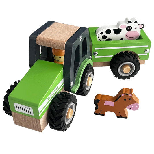 WoodenEdu Wooden Tractor Toys for Toddlers 1-3, Baby Vehicle Toys Hand Push Car Toys for 1 2 3 Year Old Boys Girls (Green)