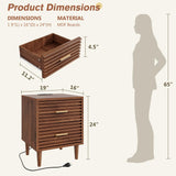 Whalefall Night Stands with Charging Station Set of 2, Mid Century Modern Nightstand, Fluted Bedside Table with Drawer, End Table Bed Side Tables for Bedroom, Accent Tables with Wood Legs, Brown 2pcs Whalefall