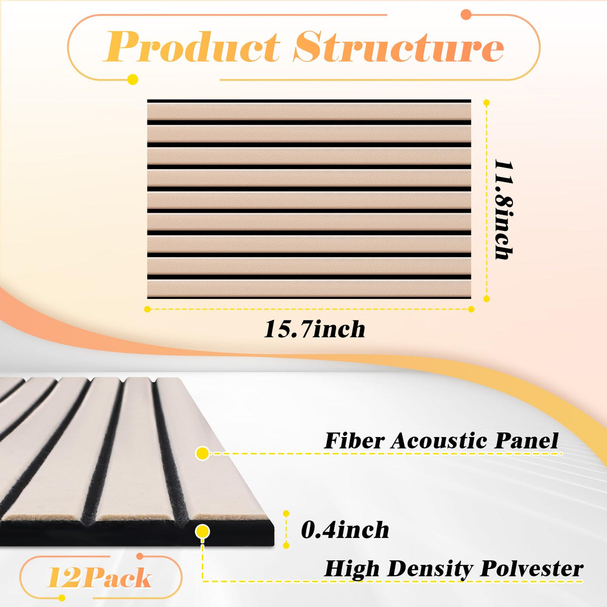 12 Pack Large Acoustical Wall Panels, Sound Proof Panels for Wall, 16 x 12 x 0.4 Inches Self-Adhesive Acoustical Soundproof Panels,Acoustic Treatment for Home Office Recording Studio Camel laapee