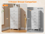 Furnulem White Tall Dresser for Bedroom,Vertical Storage Tower Unit and End Table with 6 Drawers, Nightstand Furniture with Fabric Drawer Organizer in Living Room,Closet,Entryway,Hallyway Furnulem