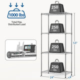 M MZG 1000 lbs 4Tier Shelf Metal Storage Shelves Wire Rack Closet Organizers with Wheel for Garage Kitchen Bathroom Laundry Chrome 13.7" D x 23.6" W x 53.4" H M MZG