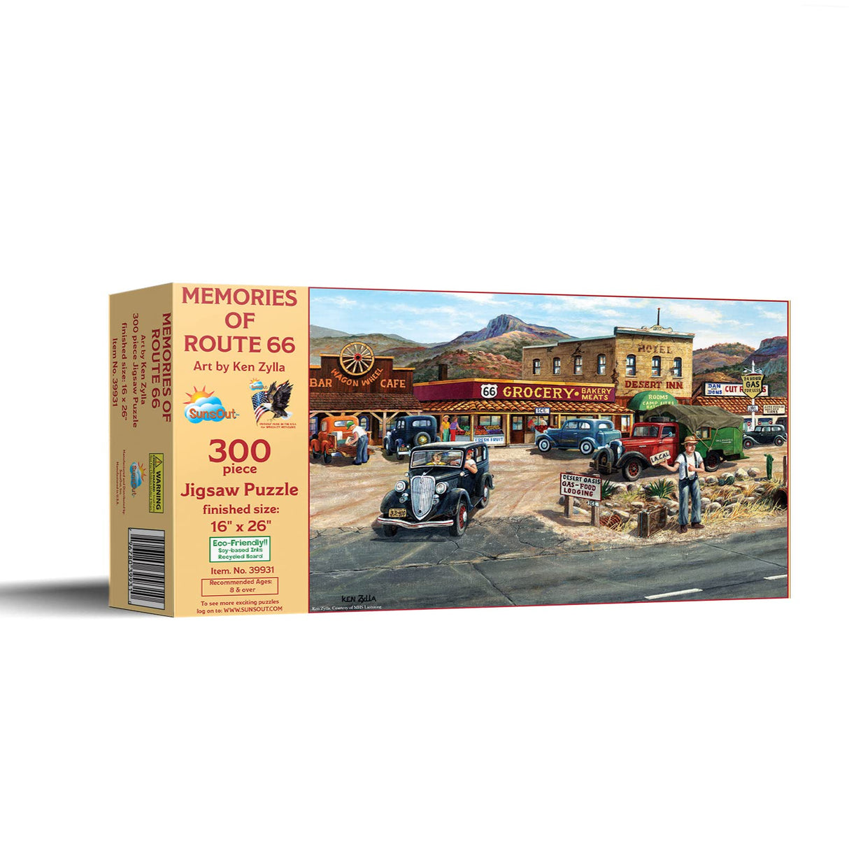 SUNSOUT INC - Memories of Route 66-300 pc Jigsaw Puzzle by Artist: Ken Zylla - Finished Size 16" x 26" - MPN# 39931 SunsOut