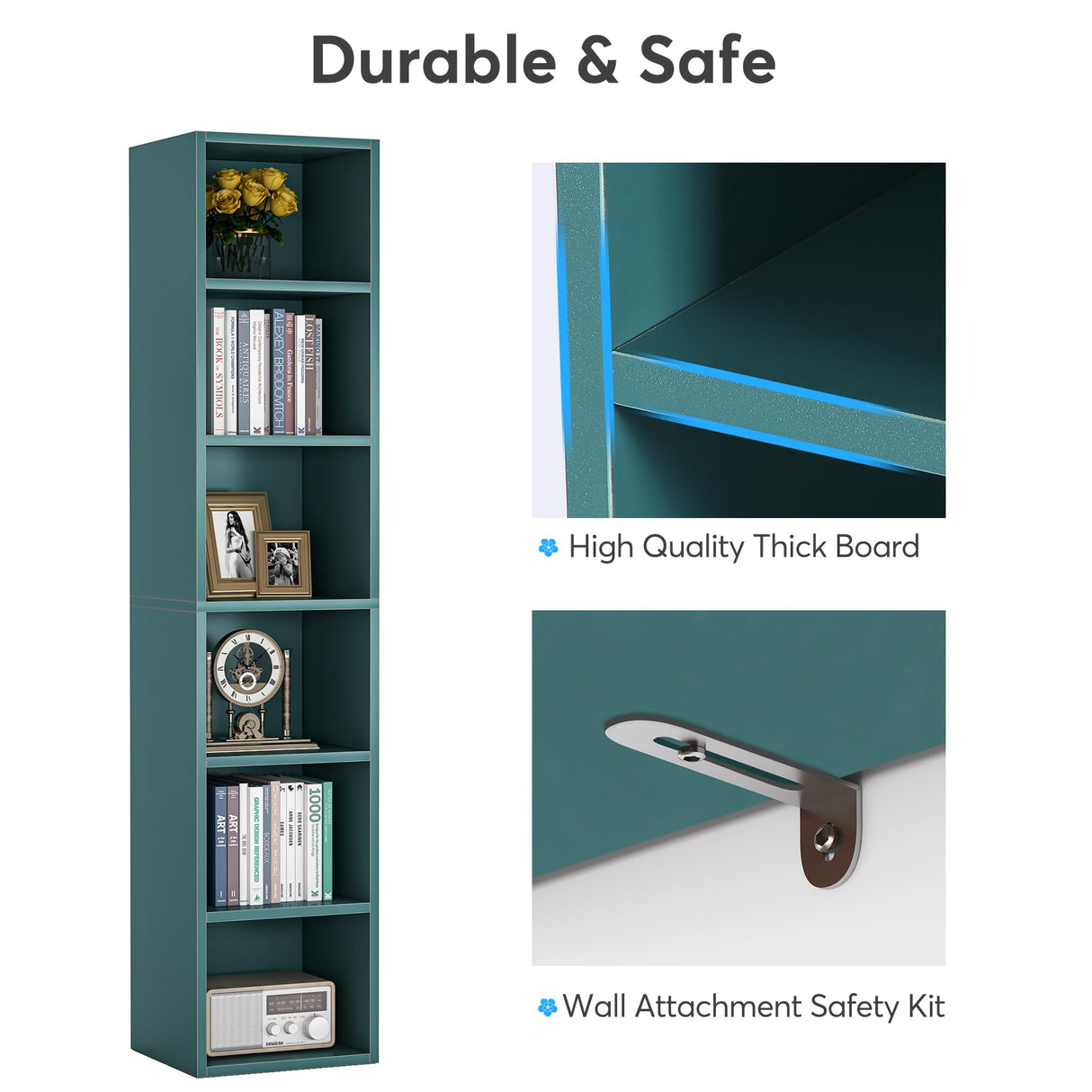 LITTLE TREE 70.9 Inch Tall Narrow Bookcase, Corner Bookshelf 6 Tier Cube Display Shelf Storage Organizer for Small Space, Blue LITTLE TREE