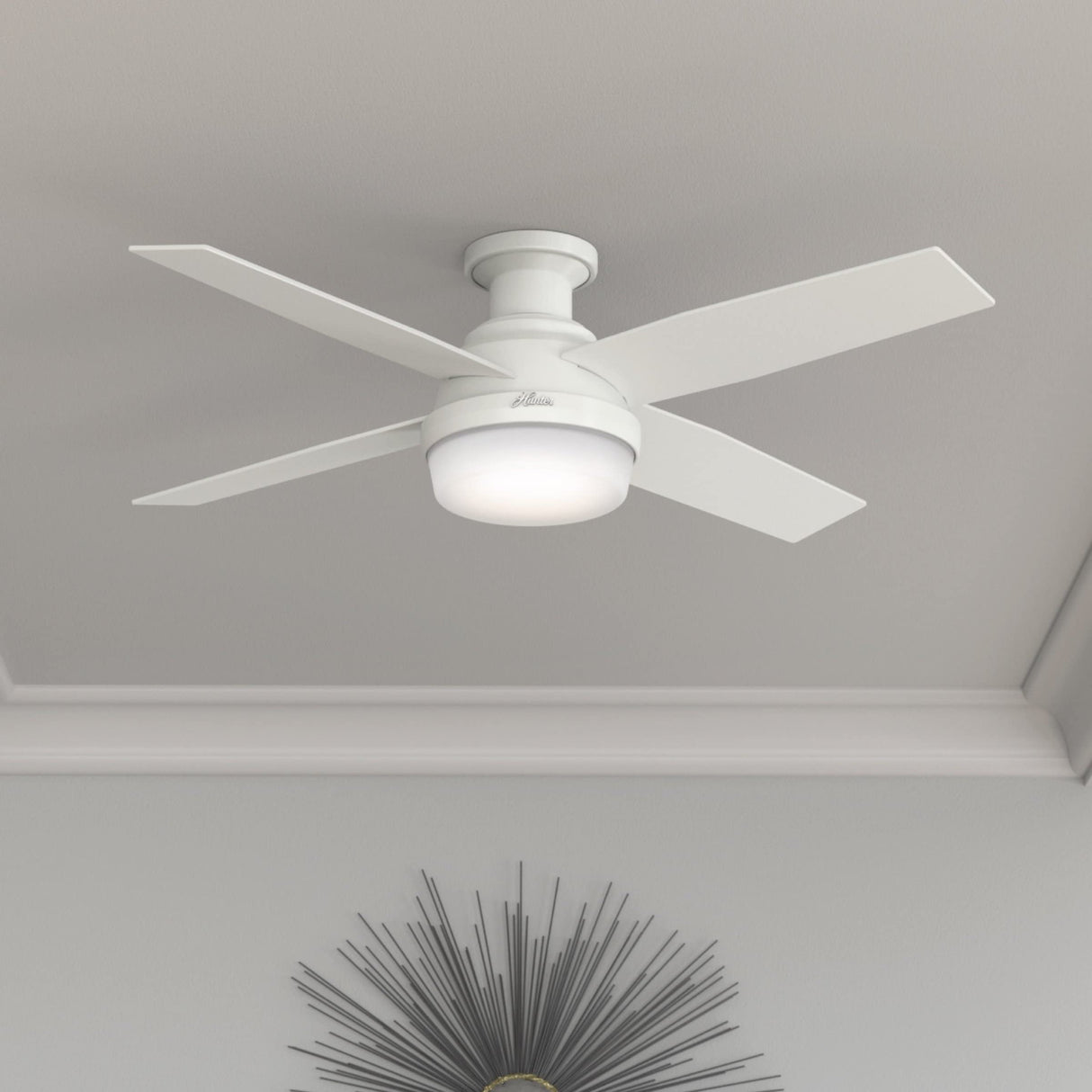 Hunter Fan Company 59242 Hunter 52" Dempsey Indoor Low Profile Ceiling Fan with Light, Fresh White Finish Hunter