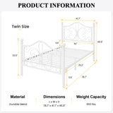 SHA CERLIN Twin Size Bed Frame for Kids,Metal Bed Frame with Butterfly Pattern Design Headboard & Footboard,No Box Spring Needed,Easy Assembly,White SHA CERLIN