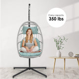 Egg Hanging Chair with Stand Hammock Egg Chair Indoor Outdoor, Wicker Rattan Hanging Swing Chair Basket Egg Chair Aluminum Steel Frame and UV Resistant Cushion for Bedroom Garden Backyard Light Blue XIAO WEI