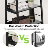 Himimi Black Ladder Bookshelf, 5 Shelf Bookcase Industrial Bookshelf Wood and Metal Bookshelves, Plant Flower Stand Rack Book Storage Shelves for Living Room, Bedroom, Home Office Himimi