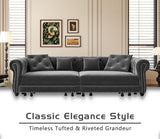 LuxyHoom 89" King Pull Out Sofa Bed, Velvet Chesterfield Sleeper Sofa Couch, 3 in 1 Convertible Tufted Futon Couches with Ottoman for Living Room, Small Space, Apartment, Office, Bedroom, Gray LuxyHoom