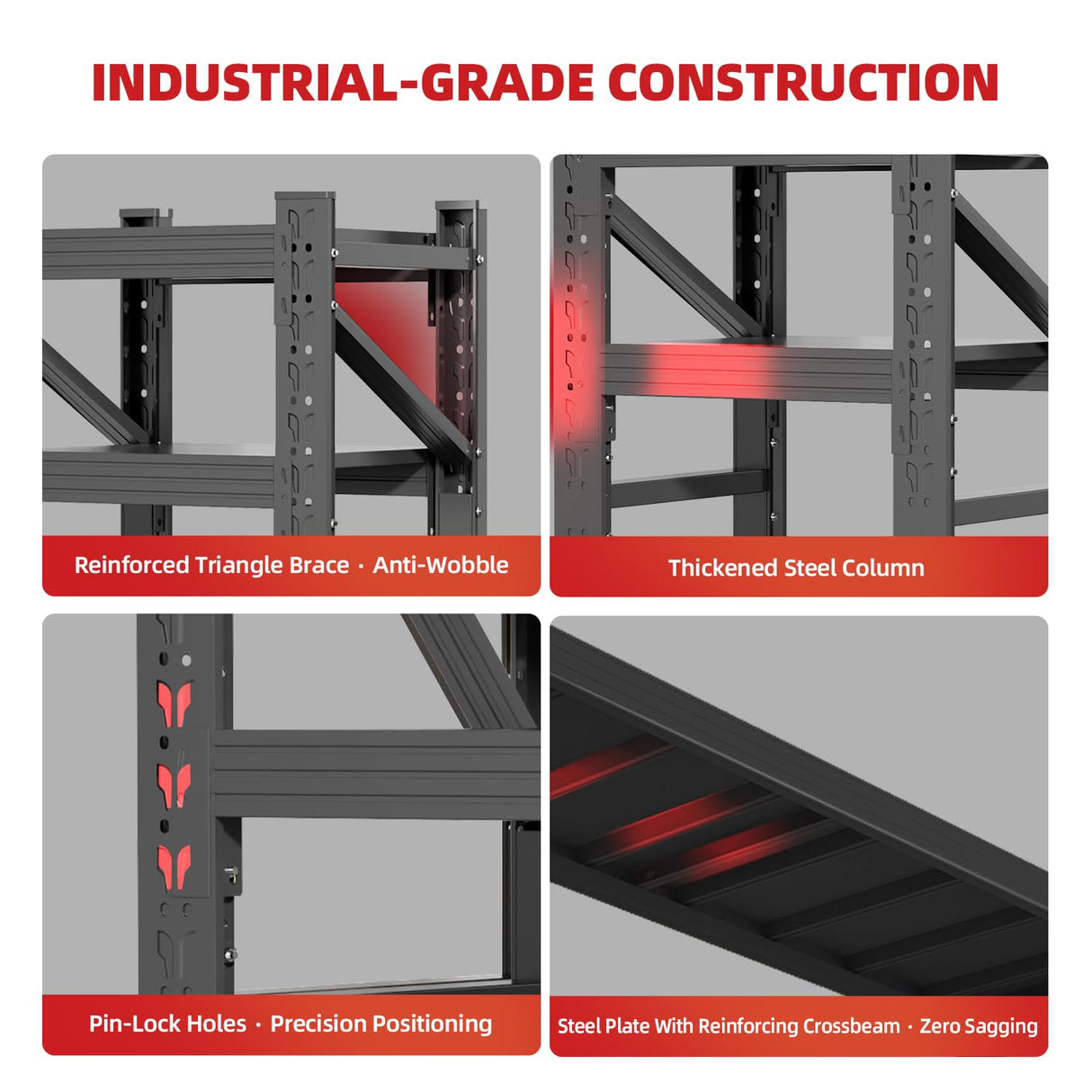 Welfiya 60" W Garage Shelving,4-Tier Heavy Duty Storage Shelves Unit with Adjustable Metal Shelf for Warehouse,Basement,Workshop,4500LBS,60" W x 20" D x 79" H,Black Welfiya