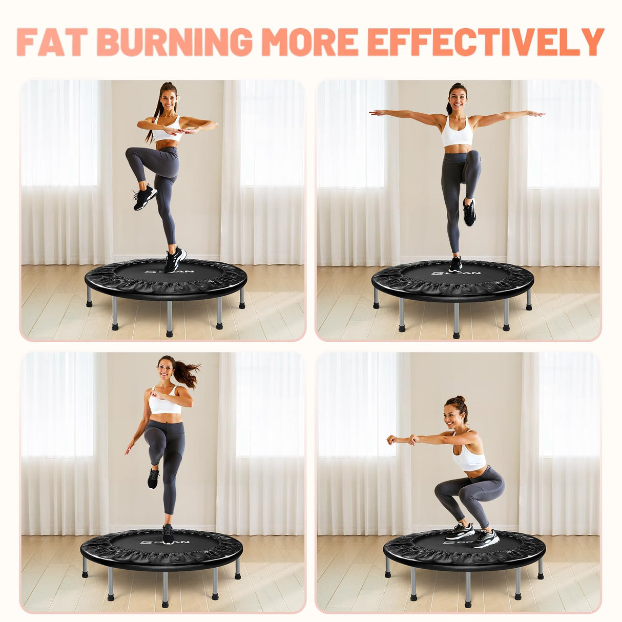 BCAN 36 Mini Trampoline Rebounder Trampoline for Adults Max Load 170lbs Small Trampoline Exercise Trampoline Fitness Trampoline Indoor/Garden Workout BCAN