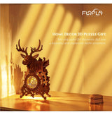 FUNPOLA LED 3D Wood Puzzle Deer Clock, 3D Wooden Puzzle Elk Clock Building Model, Home Décor 3D Wooden Puzzle for Adults/Teens (Wood, Yellow Light) FUNPOLA