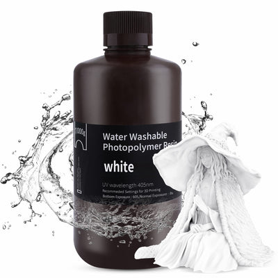 ELEGOO Water Washable 3D Printer Resin, 405nm Rapid UV Curing Standard Photopolymer Resin, Easy to Clean, High Precision 3D Water Wash Resin for LCD/MSLA/DLP 3D Printer Printing, White 1000G