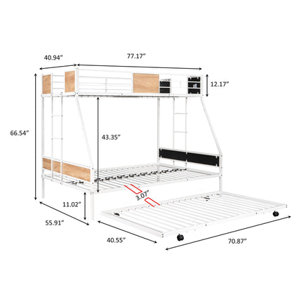 UOCFYK Twin Over Full Bunk Bed with Trundle for Kids/Teens/Adults,Heavy-Duty Bunk Bed with Ladders & Guardrail,Space-Saving,No Box Spring Needed,White