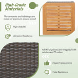 Tangkula 5 Piece Patio Furniture Set, Patiojoy Outdoor Conversation Set w/Seat & Back Cushions, Coffee Table & 2 Ottomans, Acacia Wood Tabletop & Armrests, Wicker Sofa Set for Backyard, Poolside Tangkula