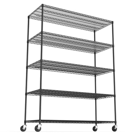 5 Tier 7500lbs Capacity NSF Metal Shelf Wire Shelving Unit, Heavy Duty Adjustable Storage Rack with Wheels & Shelf Liners for Commercial Grade Utility Steel Storage Rack, Black - 82"H x 60"L x 24"D pouseayar