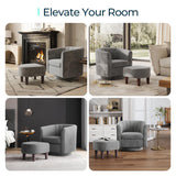 LINSY Swivel Accent Chair Ottoman Set: Velvet Small Barrel Chair with Foot Rest, Modern Reading Chair Upholstered Armchair with Footrest for Living Room Bedroom Study Room Office, Grey LINSY
