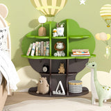 Tree Kids Bookshelf Toddler Bookcase 4-Tier Baby Book Rack Children Toy Storage Organizer Wood Display Shelf for Nursery Playroom Bedroom Classroom School Homeschooling Boy Girl’s Gift (green tree) HedoAjim