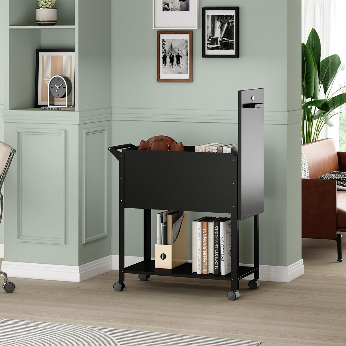 Yizosh Metal Rolling File Storage Cart with Wheels, Mobile File Cabinet with Lock, Filing Cabinet Organizer for Legal/A4 (Black) Yizosh