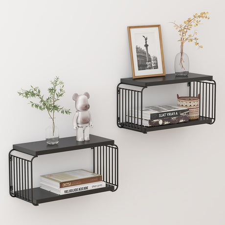 MXCSE Floating Nightstand Shelves, Modern Night Stand for Bedroom, Wood Floating Shelf for Wall, Nightstand Bedside Table, Mid Century Wall Shelves for Living Room, Bedroom (2, Black) MXCSE