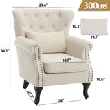 ABET Linen Wingback Chair Set of 2, Upholstered Club Chair for Living Room, Modern Rivet Trim Accent Armchair with Removable Lumbar Pillow, Comfy Single Sofa for Living Reading Room, Beige ABET