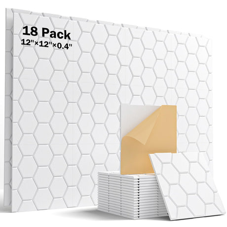 Soundsbay Soundproof Wall Panels, 18 Pack Sound Proof Foam Panels for Walls, Self Adhesive Honeycomb Acoustic Panels, Noise Cancelling Wall Panels for Wall Decorative, Ceiling, Door 12"×12"×0.4" Soundsbay