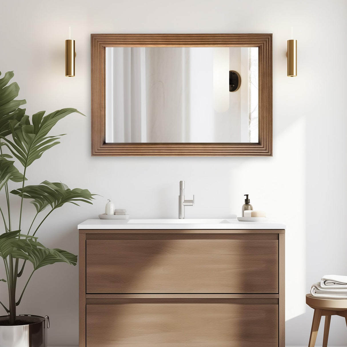 DAOYIJIAJU Rustic Wooden Framed Wall Mirror, Rectangle Wood Hanging Mirror, Farmhouse Wall Mirror for Bathroom Vanity Bedroom Living Room, Vertical or Horizontal Hanging, 36" x 24" DAOYIJIAJU