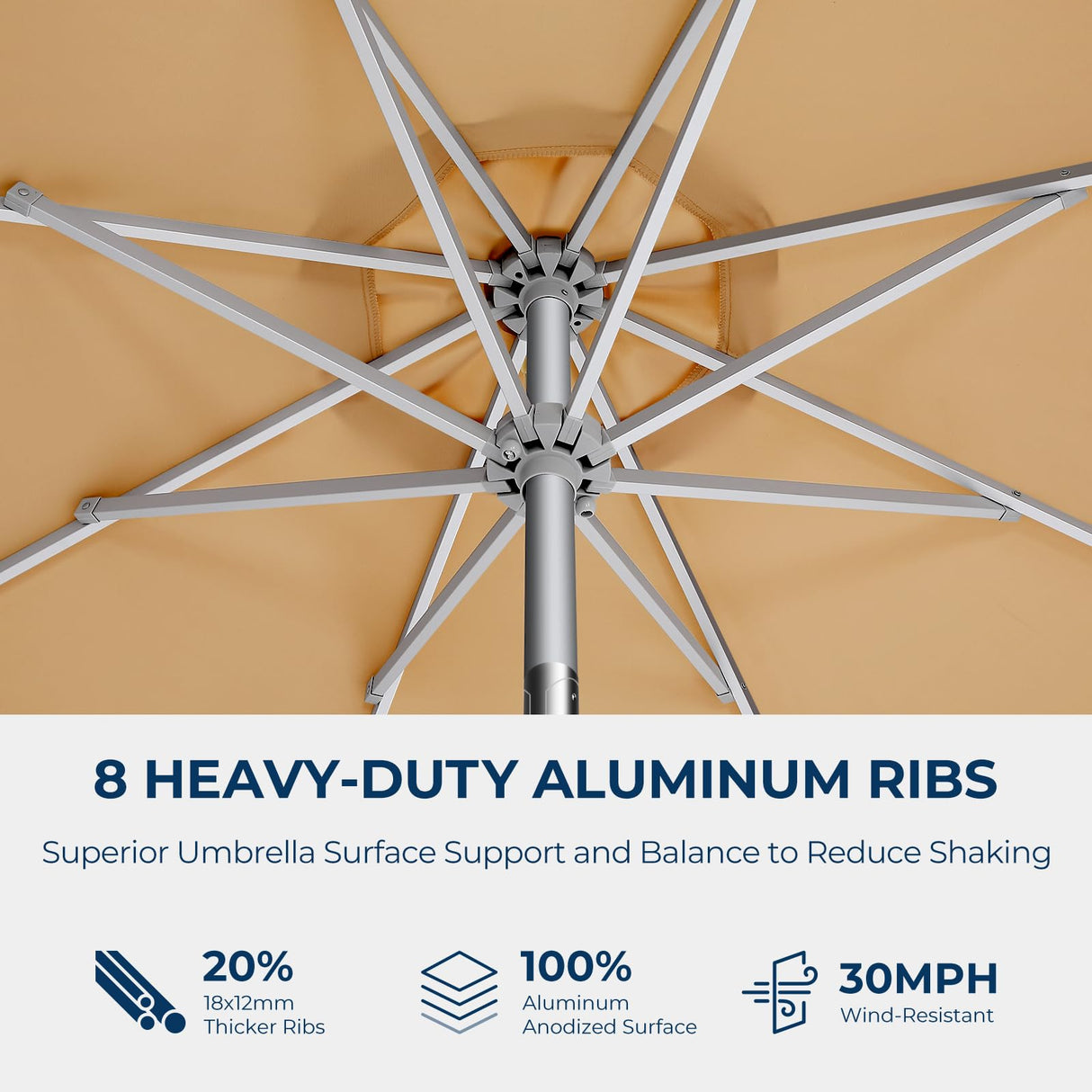 HOMSHADE 9FT Aluminum Outdoor Patio Umbrella, 5-Year Fade Resistant Market Table Umbrella, UPF50+ UV Protection with Push Button Tilt, Crank for Pool Deck and Garden (Beige) HOMSHADE