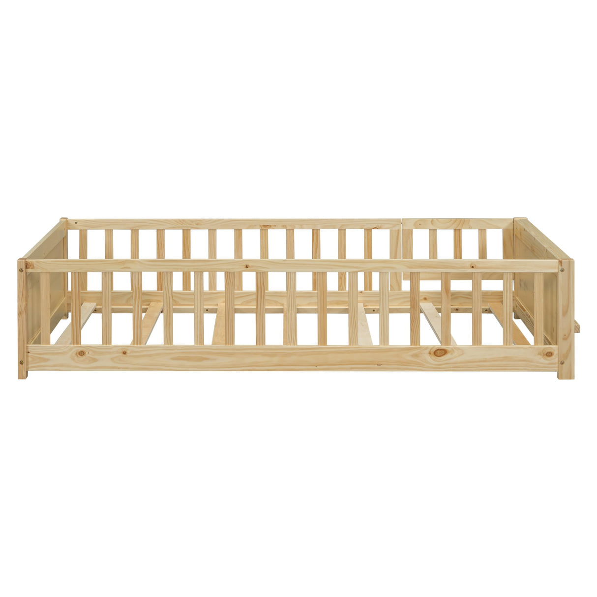 Mirightone Twin Size Montessori Floor Bed with Rails and Storage Bookcase in Natural Mirightone