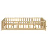 Mirightone Twin Size Montessori Floor Bed with Rails and Storage Bookcase in Natural Mirightone