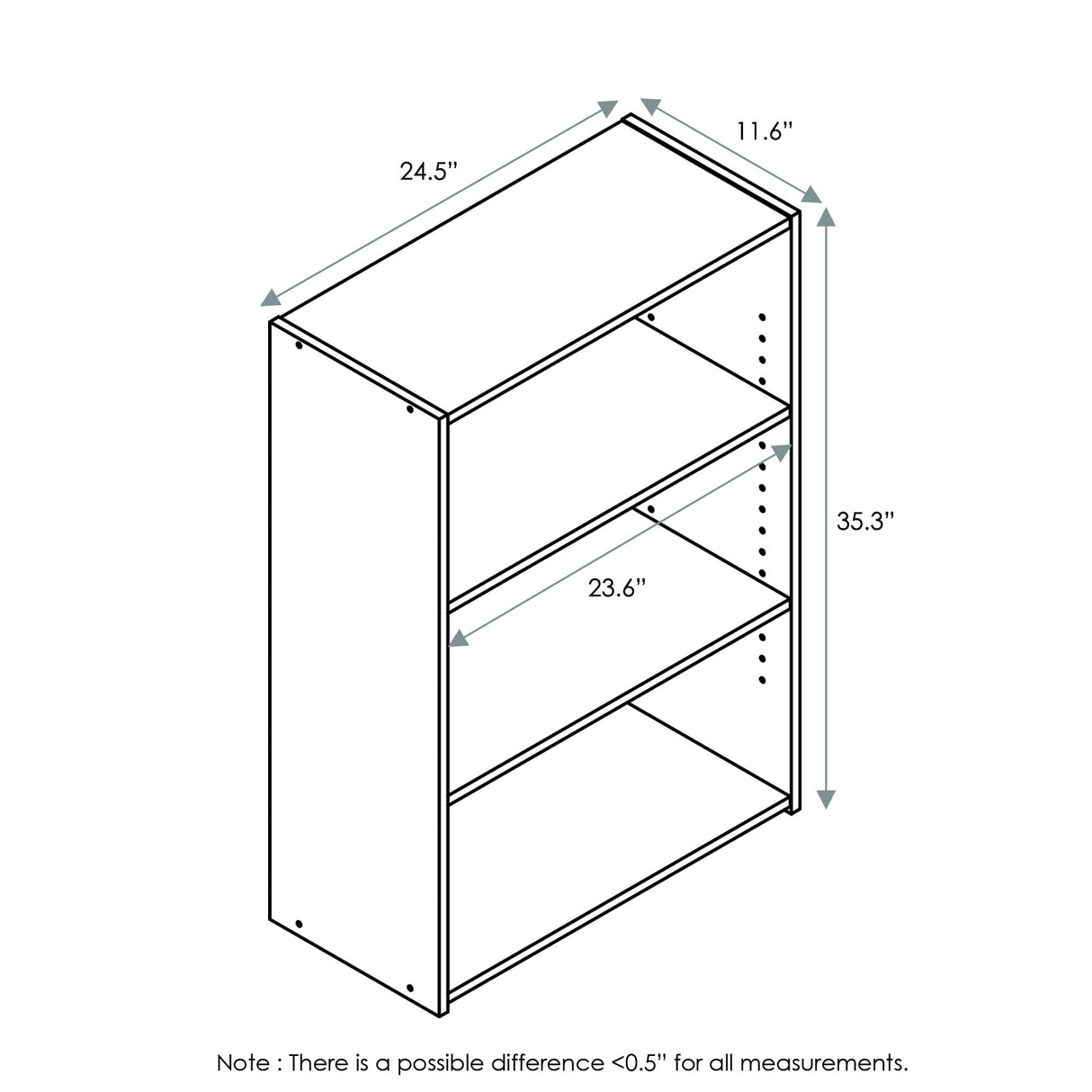FURINNO Wright 3-Shelf Bookcase, Soft White FURINNO