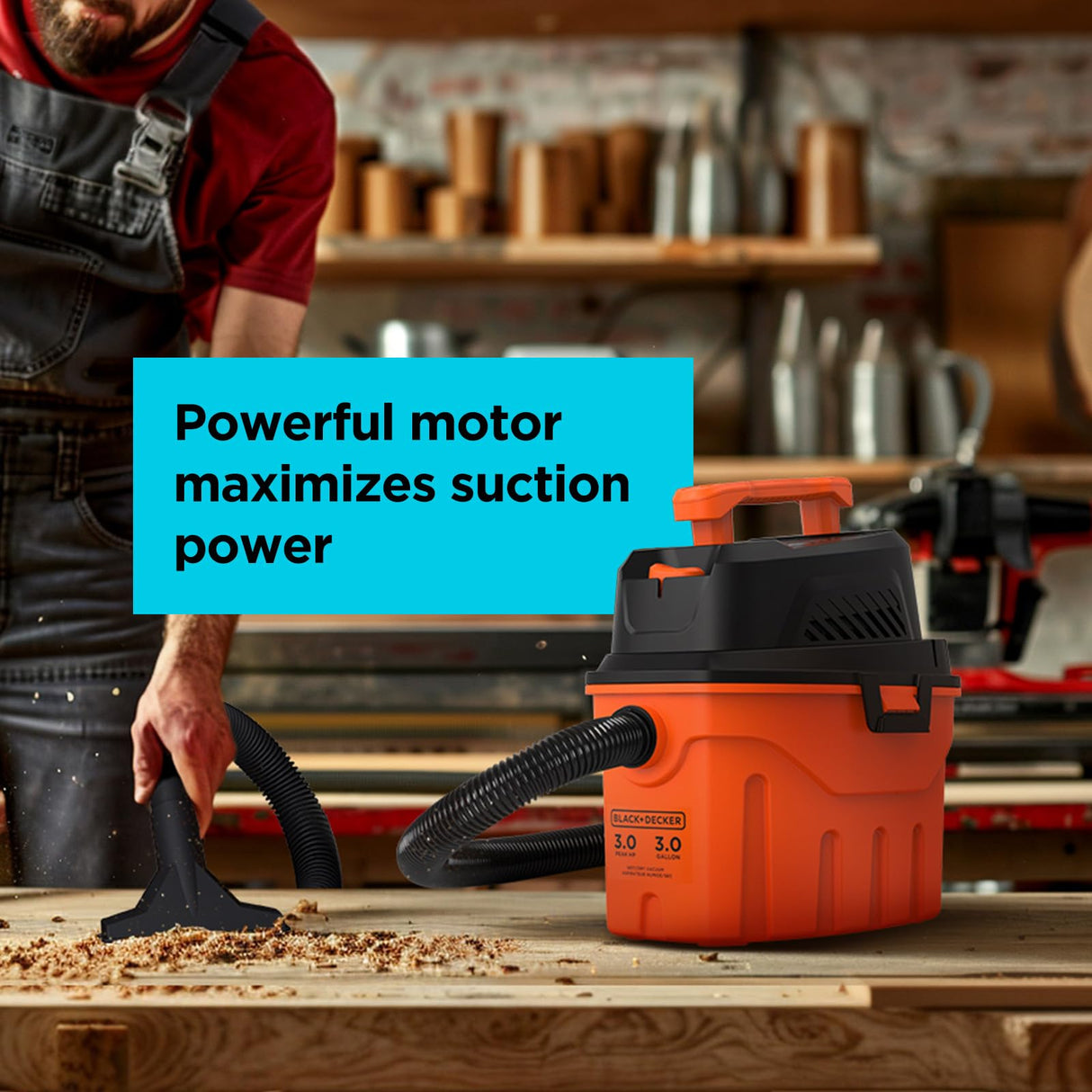 BLACK+DECKER Shop Vacuum Wet and Dry, 3 Gallon 3.0 Peak HP, 3-in-1 Portable Shop Vacuum with Accessories, Vacuum Cleaner for Home, Pet and Car(BDXV18910P-3) BLACK+DECKER