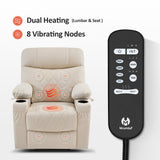 MCombo Small Size Power Lift Recliner Chair Sofa with Massage and Dual Heating, Adjustable Headrest for Elderly People Petite, USB Ports, Extended Footrest, Faux Leather 7111 (Cream White) MCombo