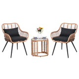 JOIVI 3 Piece Patio Bistro Set, Wicker Outdoor Patio Set with Enhanced Comfort Seating, Round Glass Top Coffee Side Table, Patio Rattan Conversation Set for Balcony, Lawn, Garden, Backyard, Black JOIVI