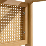 COSVALVE Boho Dining Table Chairs Set of 4, Tempered Glass Tabletop with Rattan Decor, Upholstered Cane Dining Chair with Rattan Back Metal Legs, for Dinner Living Room Reception COSVALVE