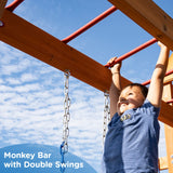 Dolphin Playground Wooden Swing Sets for Backyard with Monkey Bar, Outdoor Playset for Kids with 2 in 1 Outdoor Table, Wave Slide, Climbing Wall, and 2 Belt Swings, Heavy Duty Playground Accessories DOLPHIN PLAYGROUND T