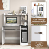 IFANNY White Modern Computer Desk with Hutch, Built-in Charging Station & Ample Storage IFANNY