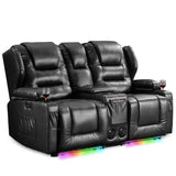 DRMBOOK RV Power Loveseat Recliner Sofa, Faux Leather Double Wall Hugger Reclining Sofa with Console, Home Theater Seating Chair with Cup Holders, 2 Person Couch RV Furniture for Living Room, Black DRMBOOK