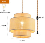 QIYIZM Plug in Pendant Light Hanging Lights with Plug in Cord Hanging Lamp Rattan Boho Dimmable,Wicker Bamboo Woven Lamp Shade, Plug in Ceiling Light Fixture for Farmhouse Living Room Bedroom Kitchen QIYIZM