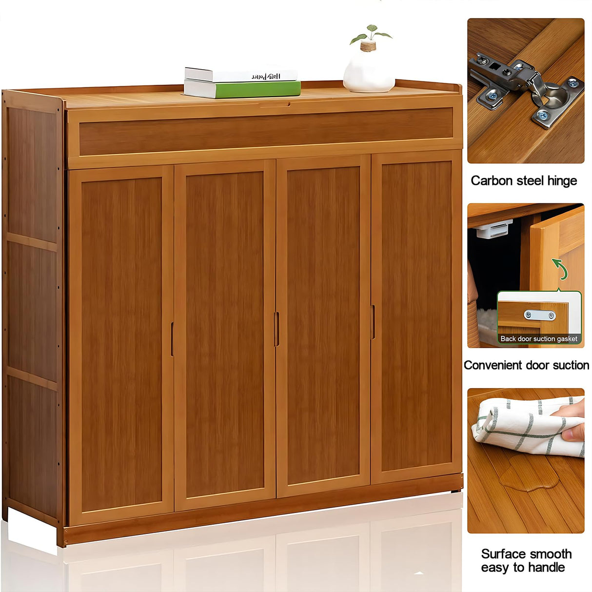 walkclpck Shoe Cabinet with 2 Flip Drawers, 7 Tier Shoe Storage with Adjustable Shelves, Bamboo Freestanding Shoe Rack Shoe Organizer for Entryway, Foyer, Hallway, Bedroom walkclpck